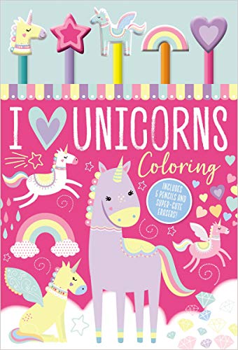 I Love Unicorns Coloring (with 5 Pencils and Erasers)